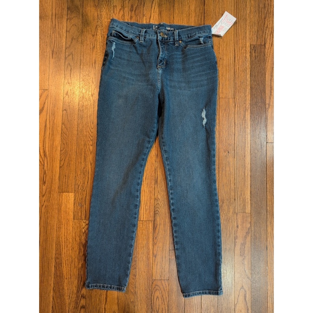 Lee Womens Modern Distressed  Skinny Med/Dk Wash Platinum Label Sz‎ 12
